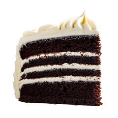  A slice of chocolate cake with cream, isolated on white background