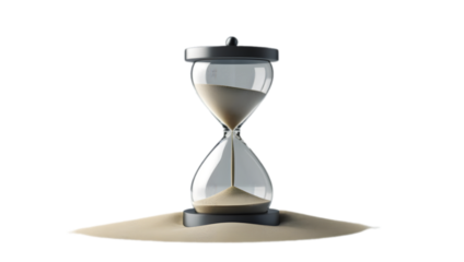 Hourglass with sand flowing isolated on white background.