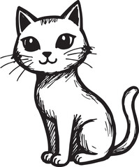 Cat Doodle Black and White Illustration Vector Image Cute Kitten Sketch Line Art Drawing Silhouette
