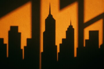 Abstract Architectural Shadows of Skyscrapers at Sunset Creating Bold Geometric Patterns