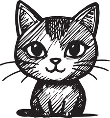 Cat Doodle Black and White Illustration Vector Image Cute Kitten Sketch Line Art Drawing Silhouette

