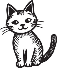 Cat Doodle Black and White Illustration Vector Image Cute Kitten Sketch Line Art Drawing Silhouette
