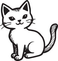 Cat Doodle Black and White Illustration Vector Image Cute Kitten Sketch Line Art Drawing Silhouette
