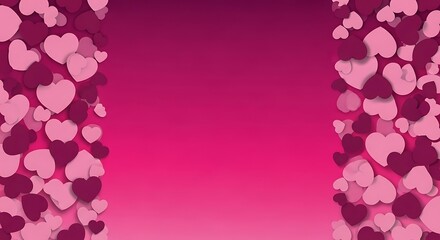 A pink gradient background frames a cascade of small pink and magenta hearts on the left and right sides, creating a decorative border for text or images