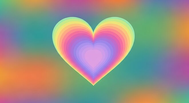 A vibrant heart shape composed of concentric, rainbowcolored layers against a blurred, colorful background, representing diversity and inclusivity