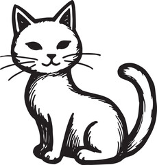 Cat Doodle Black and White Illustration Vector Image Cute Kitten Sketch Line Art Drawing Silhouette
