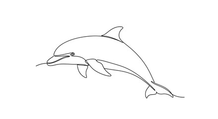 Elegant continuous line drawing of a dolphin, graceful fluidity captures its marine essence within © jas