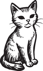 Cat Doodle Black and White Illustration Vector Image Cute Kitten Sketch Line Art Drawing Silhouette
