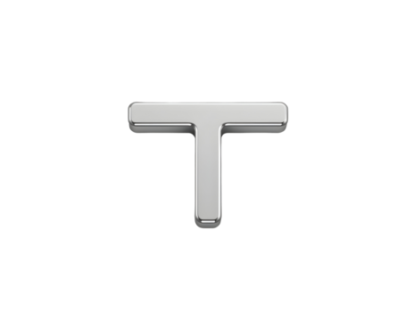 Shiny Silver Letter T Isolated on Transparent Background