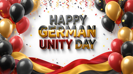 Happy german unity day celebration with balloons and flag