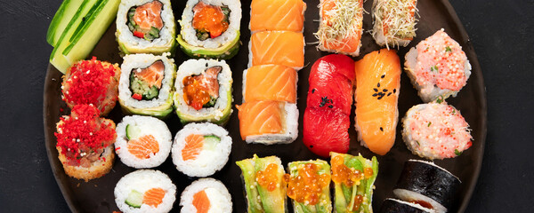 Sushi Set. Rolls, sushi of different types on a plate.