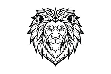 Fototapeta premium Majestic lion head silhouette with detailed mane in a striking black and white illustration isolated on white background