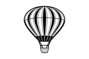 Obraz premium Vintage hot air balloon silhouette with detailed stripes and basket isolated on white background