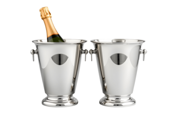 Champagne Bottles in Silver Ice Buckets for Celebration