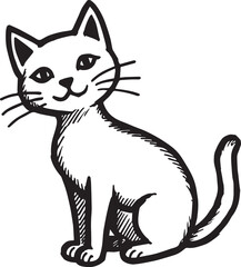 Cat Doodle Black and White Illustration Vector Image Cute Kitten Sketch Line Art Drawing Silhouette