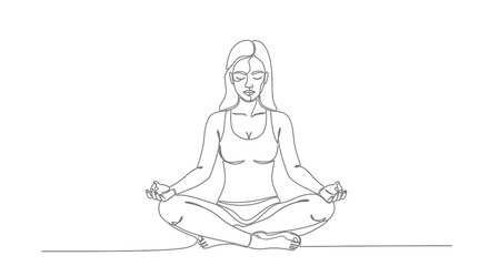 Obraz premium Minimalist illustration of a woman meditating in lotus position promoting inner peace