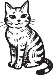 Cat Doodle Black and White Illustration Vector Image Cute Kitten Sketch Line Art Drawing Silhouette