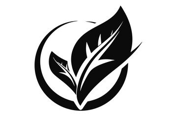 Abstract Black Leaves inside Circle, Minimalist Leaf Illustration, White Background