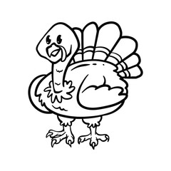 Funny Turkey Character Hand Drawn Lineart Cartoon
