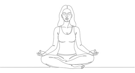 Continuous Line Drawing of Woman in Lotus Position, Representing Wellness and Inner Peace