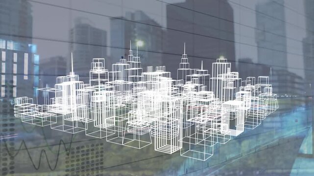 Animation of 3d city model over cityscape