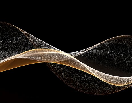 Abstract, elegant, gold and silver wavy lines on black background