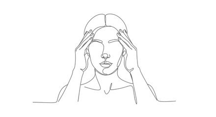 Headache expression in continuous line drawing showcases discomfort and distress