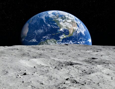 Earthrise view from lunar surface - Powered by Adobe