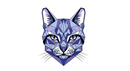 Obraz premium Geometric feline artwork showcasing a low poly cat with a captivating blue palette