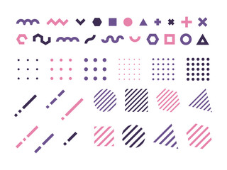 おしゃれでかわいい幾何学図形の装飾イラストセット　抽象的な模様　メンフィスデザイン　