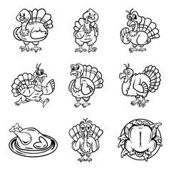 Cute Turkey Cartoon Hand Drawn doodle Illustration