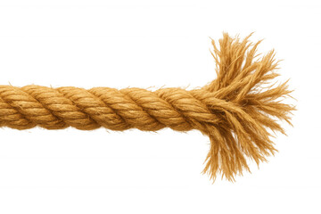 Frayed rope snapping from intense strain, symbolizing breaking point of stress and vulnerability against transparent backdrop