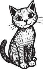 Cat Doodle Black and White Illustration Vector Image Cute Kitten Sketch Line Art Drawing Silhouette