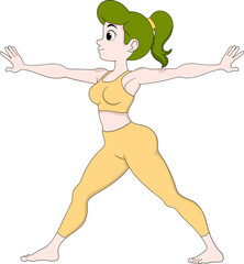 Girl Practicing Yoga Stretch with Arms and Legs Extended Illustration