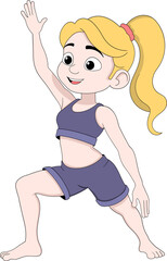 Girl Practicing Yoga Exercise Cartoon Illustration