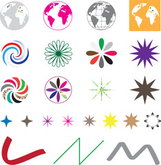 Globes swirls flowers stars lines world map spiral