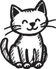 Cat Doodle Black and White Illustration Vector Image Cute Kitten Sketch Line Art Drawing Silhouette