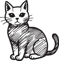 Cat Doodle Black and White Illustration Vector Image Cute Kitten Sketch Line Art Drawing Silhouette
