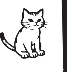 Cat Doodle Black and White Illustration Vector Image Cute Kitten Sketch Line Art Drawing Silhouette