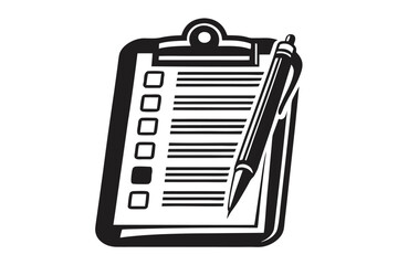 Black Clipboard with Checklist and Pen Isolated on White Background