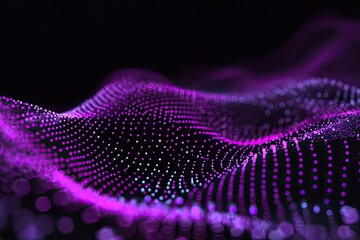 Abstract digital wave of glowing purple and blue dots on black background