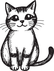 Cat Doodle Black and White Illustration Vector Image Cute Kitten Sketch Line Art Drawing Silhouette