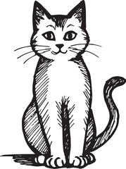 Cat Doodle Black and White Illustration Vector Image Cute Kitten Sketch Line Art Drawing Silhouette