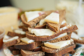 The food is on the plate. Delicious food for the guests. Lots of treats.