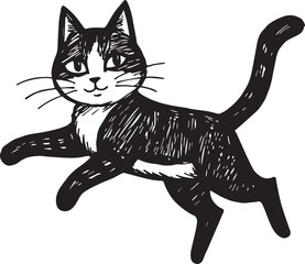 Cat Doodle Black and White Illustration Vector Image Cute Kitten Sketch Line Art Drawing Silhouette