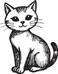 Obraz premium Cat Doodle Black and White Illustration Vector Image Cute Kitten Sketch Line Art Drawing Silhouette