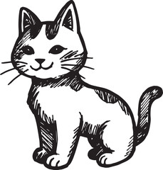 Cat Doodle Black and White Illustration Vector Image Cute Kitten Sketch Line Art Drawing Silhouette
