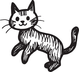 Cat Doodle Black and White Illustration Vector Image Cute Kitten Sketch Line Art Drawing Silhouette