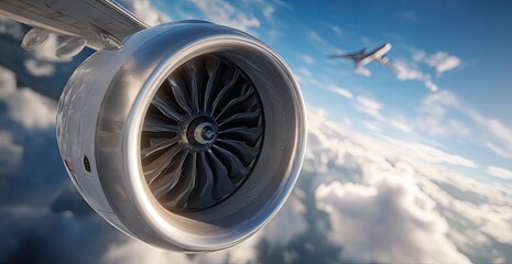 Jet engine close-up, high altitude view