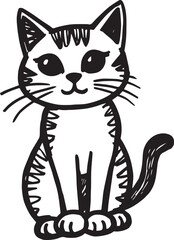 Obraz premium Cat Doodle Black and White Illustration Vector Image Cute Kitten Sketch Line Art Drawing Silhouette